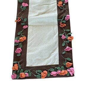 Pier 1 Imports Table Runner Jardinia 14” X 69” 3D Fabric Flowers Brown Tan‎ Wool